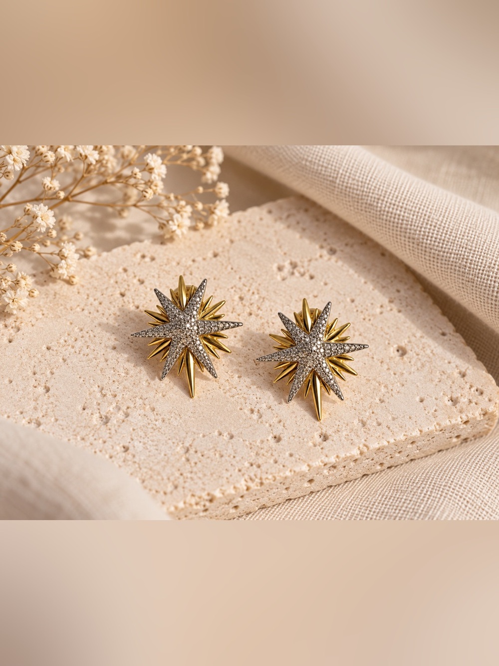 Gold & Silver Starburst Crystal Stud Earrings